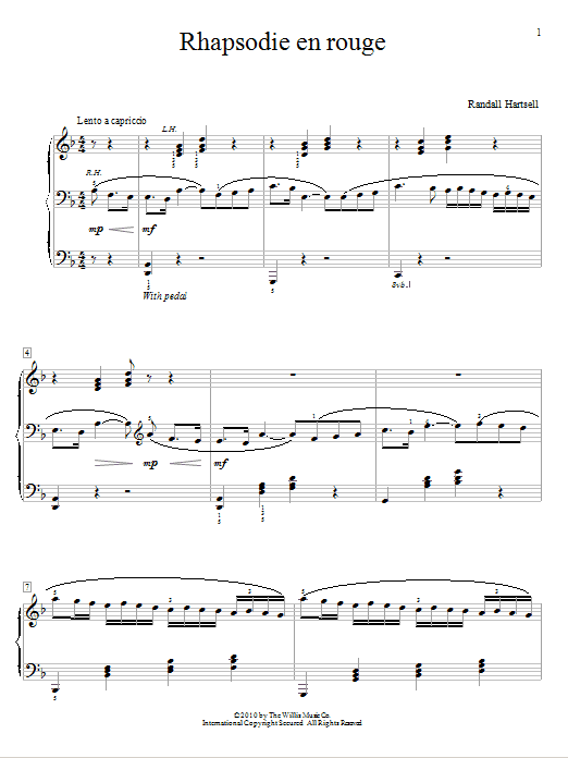 Learn to play Randall Hartsell Rhapsodie En Rouge sheet music for Educational Piano in minutes. Price: 6.9900$ Randall Hartsell Rhapsodie En Rouge sheet music notes and chords arranged for Educational Piano