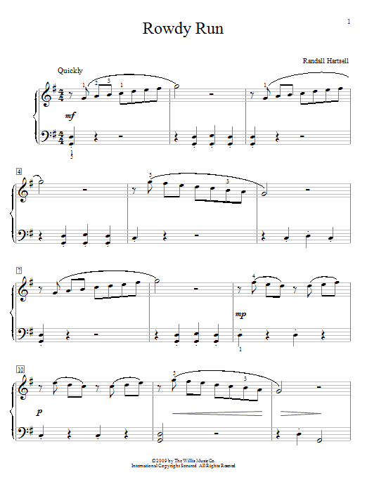 Learn to play Randall Hartsell Rowdy Run sheet music for Educational Piano in minutes. Price: 6.9900$ Randall Hartsell Rowdy Run sheet music notes and chords arranged for Educational Piano