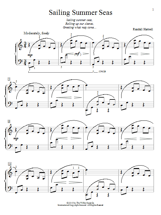 Learn to play Randall Hartsell Sailing Summer Seas sheet music for Educational Piano in minutes. Price: 6.9900$ Randall Hartsell Sailing Summer Seas sheet music notes and chords arranged for Educational Piano