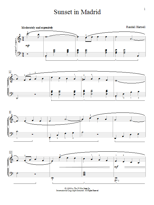 Randall Hartsell Sunset In Madrid sheet music notes and chords. Download Printable PDF.