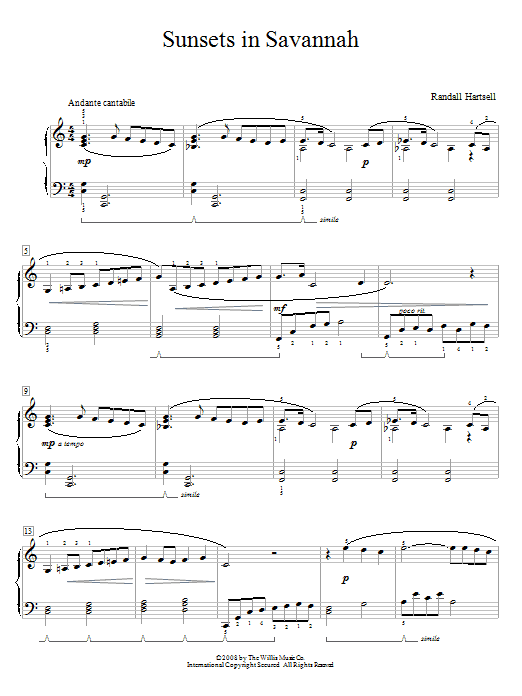 Learn to play Randall Hartsell Sunsets In Savannah sheet music for Educational Piano in minutes. Price: 6.9900$ Randall Hartsell Sunsets In Savannah sheet music notes and chords arranged for Educational Piano