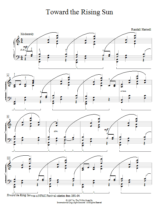 Learn to play Randall Hartsell Toward The Rising Sun sheet music for Educational Piano in minutes. Price: 6.9900$ Randall Hartsell Toward The Rising Sun sheet music notes and chords arranged for Educational Piano
