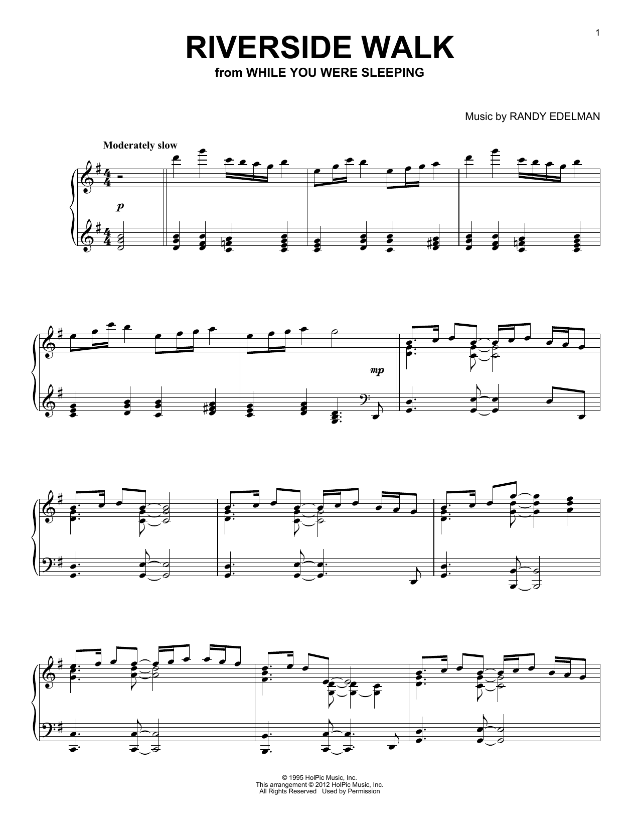 Learn to play Randy Edelman Riverside Walk sheet music for Piano Solo in minutes. Price: 7.8900$ Randy Edelman Riverside Walk sheet music notes and chords arranged for Piano Solo