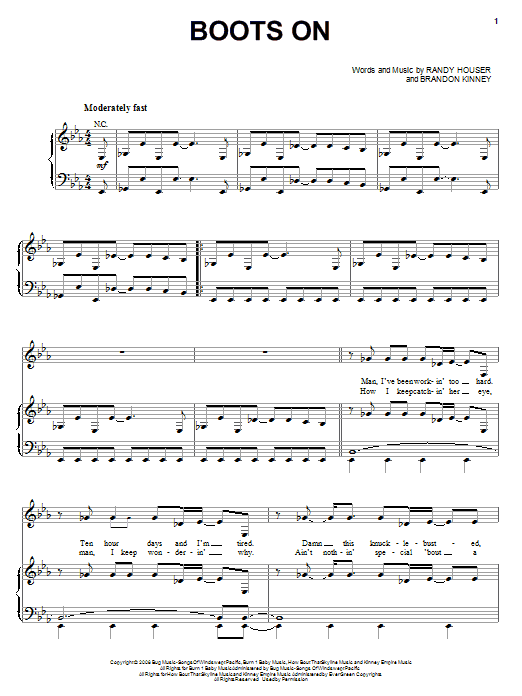 Learn to play Randy Houser Boots On sheet music for Piano, Vocal & Guitar Chords (Right-Hand Melody) in minutes. Price: 7.8900$ Randy Houser Boots On sheet music notes and chords arranged for Piano, Vocal & Guitar Chords (Right-Hand Melody)