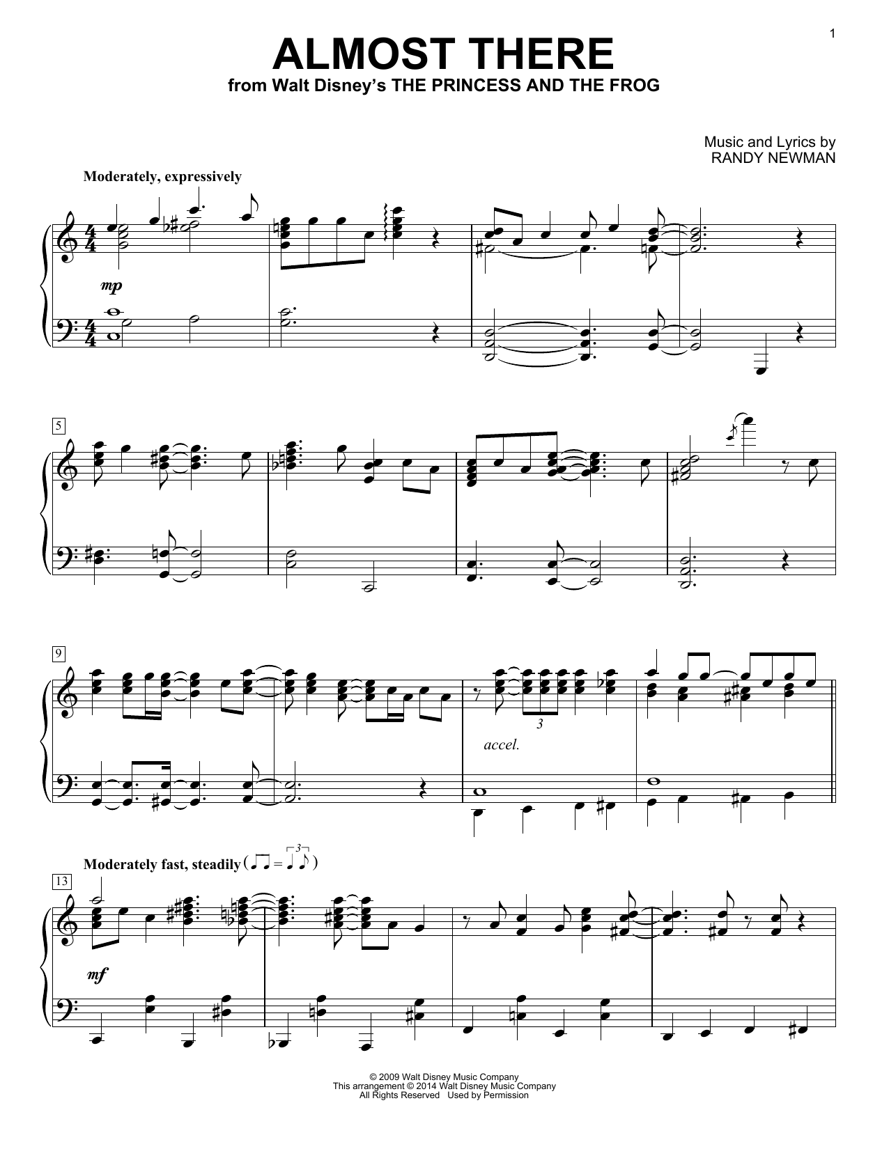 Randy Newman Almost There (from The Princess and the Frog) sheet music notes and chords. Download Printable PDF.