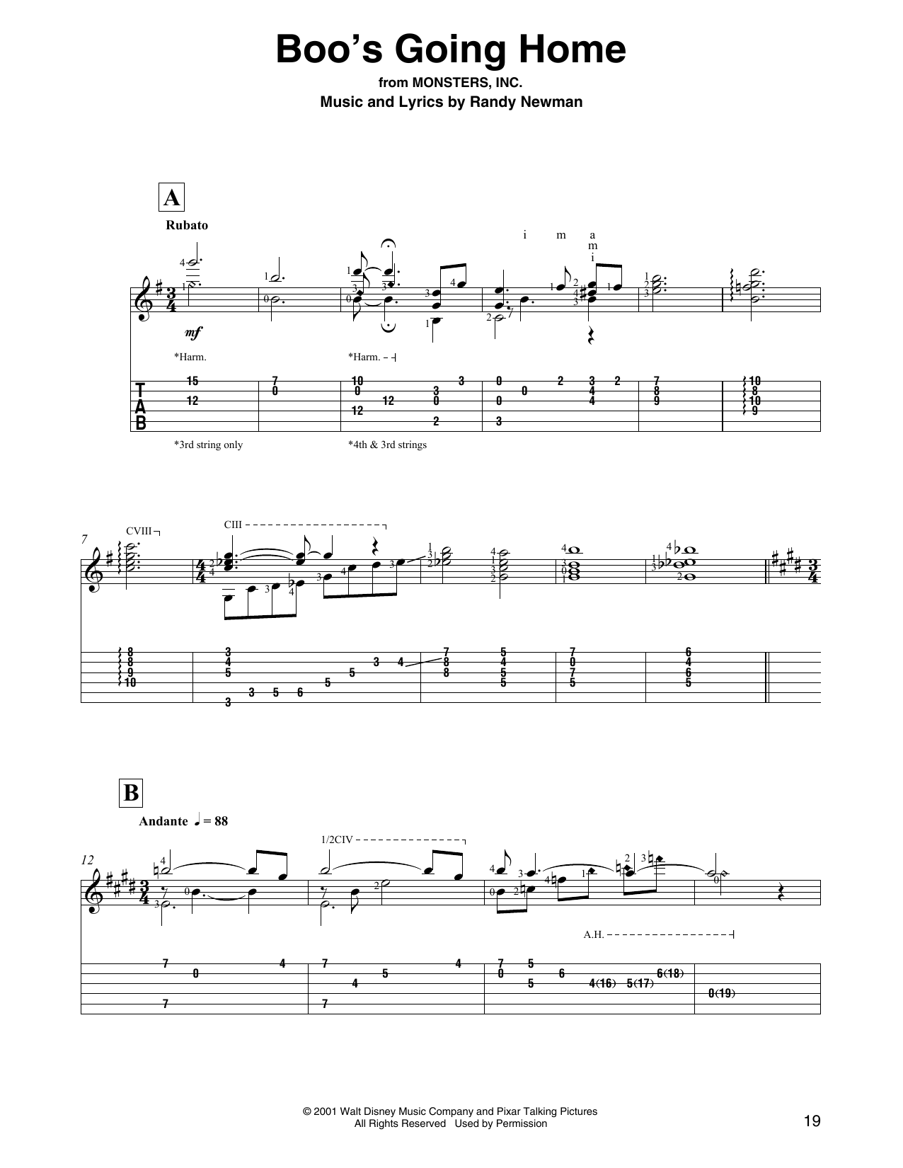 Randy Newman Boo's Going Home (from Monsters, Inc.) sheet music notes and chords. Download Printable PDF.