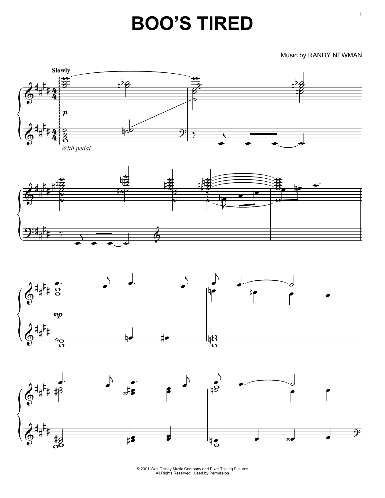 Randy Newman Boo's Tired sheet music notes and chords arranged for Piano Solo