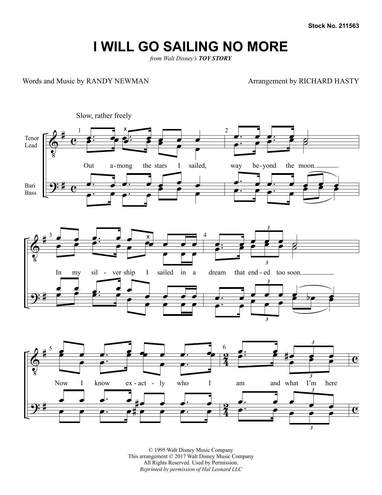 Learn to play Randy Newman I Will Go Sailing No More (arr. Richard Hasty) sheet music for TTBB Choir in minutes. Price: 3.9900$ Randy Newman I Will Go Sailing No More (arr. Richard Hasty) sheet music notes and chords arranged for TTBB Choir