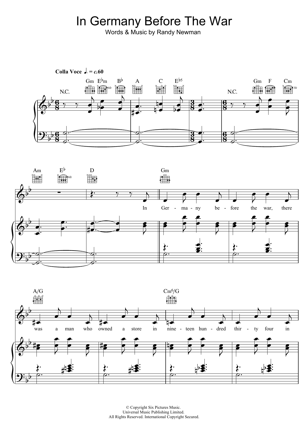 Randy Newman In Germany Before The War sheet music notes and chords. Download Printable PDF.