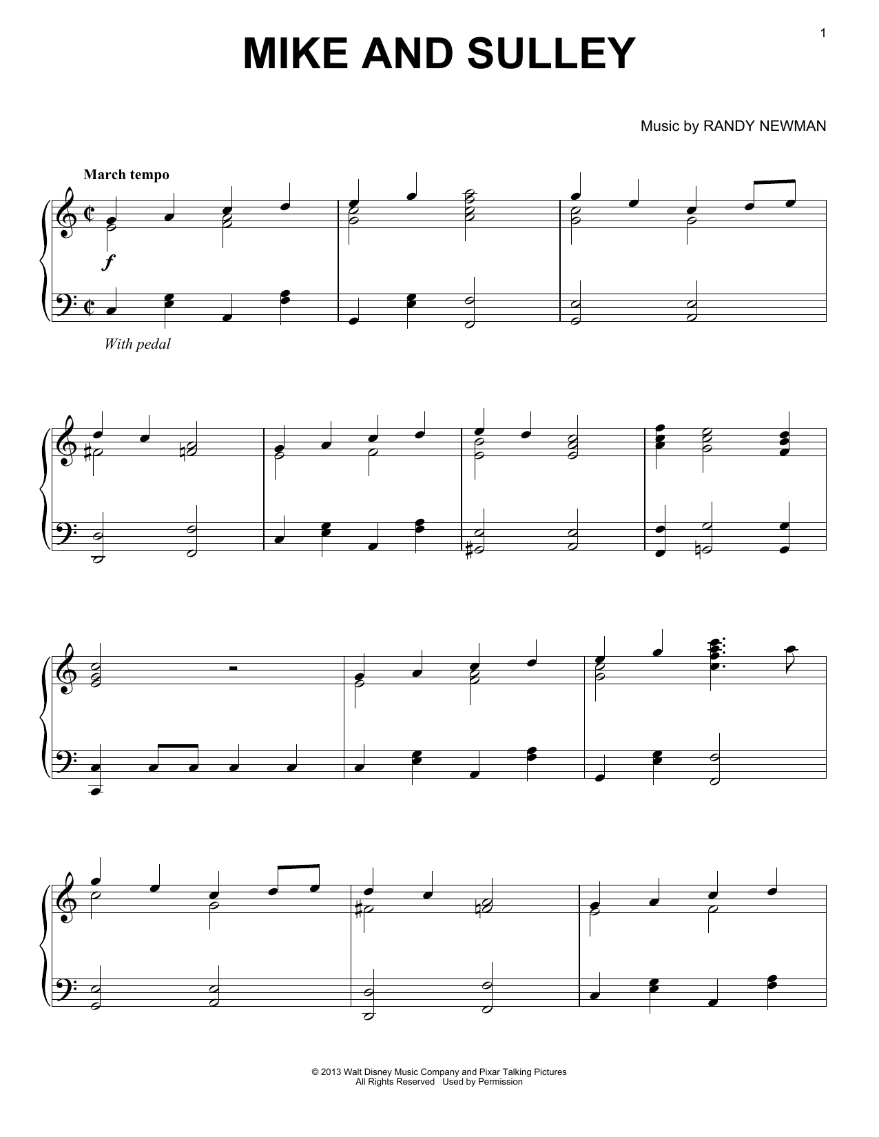 Randy Newman Mike And Sulley sheet music notes and chords arranged for Piano Solo