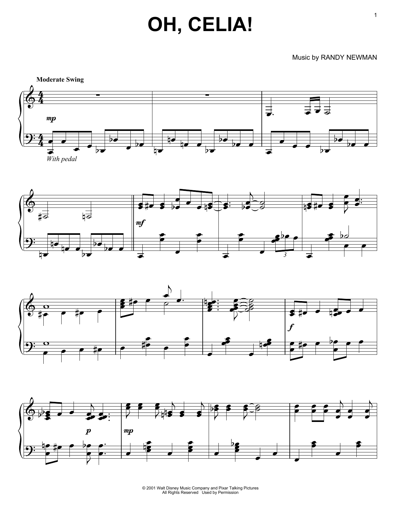 Randy Newman Oh, Celia! sheet music notes and chords arranged for Piano Solo