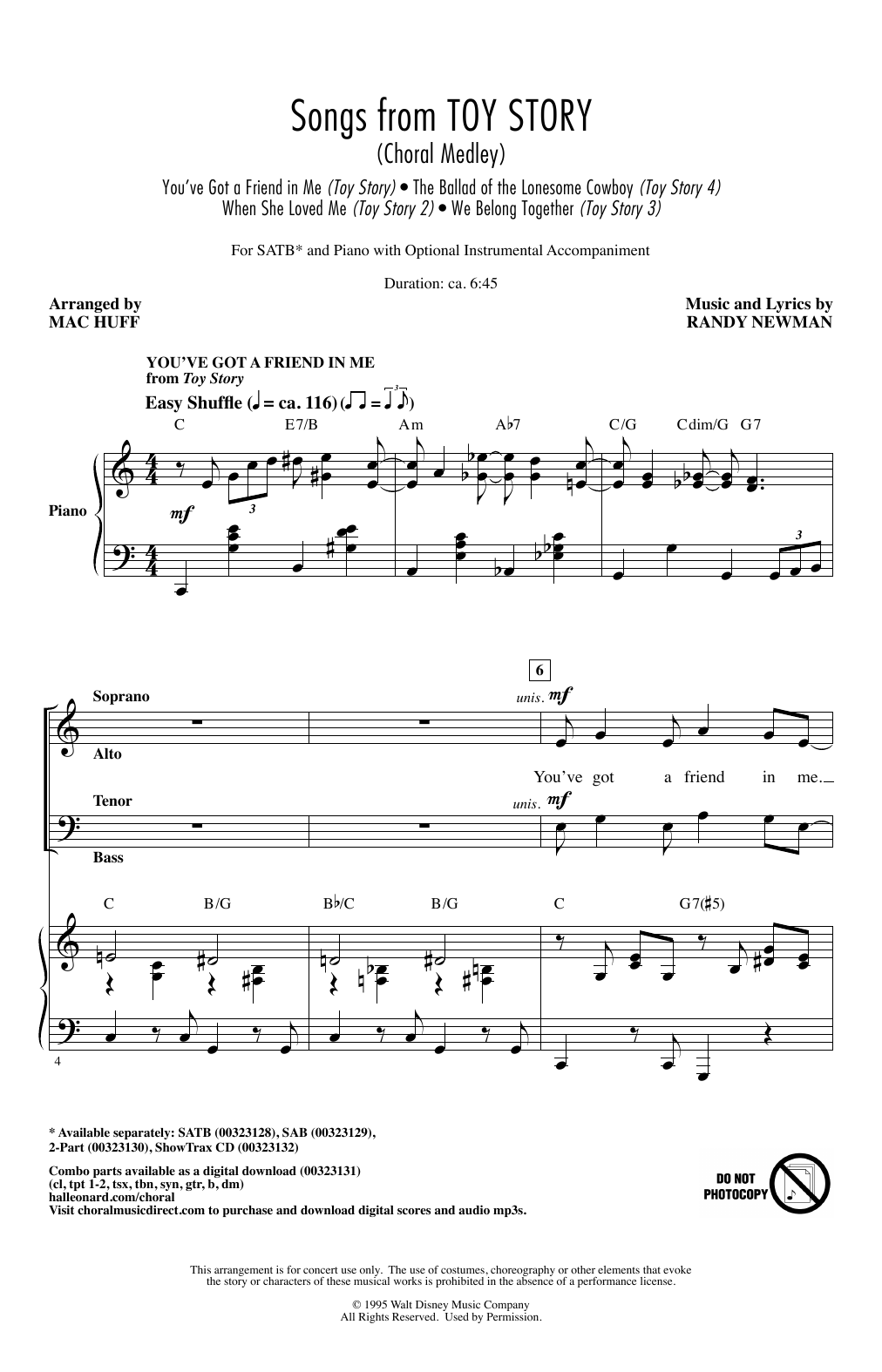 Randy Newman Songs from Toy Story (Choral Medley) (arr. Mac Huff) sheet music notes and chords. Download Printable PDF.