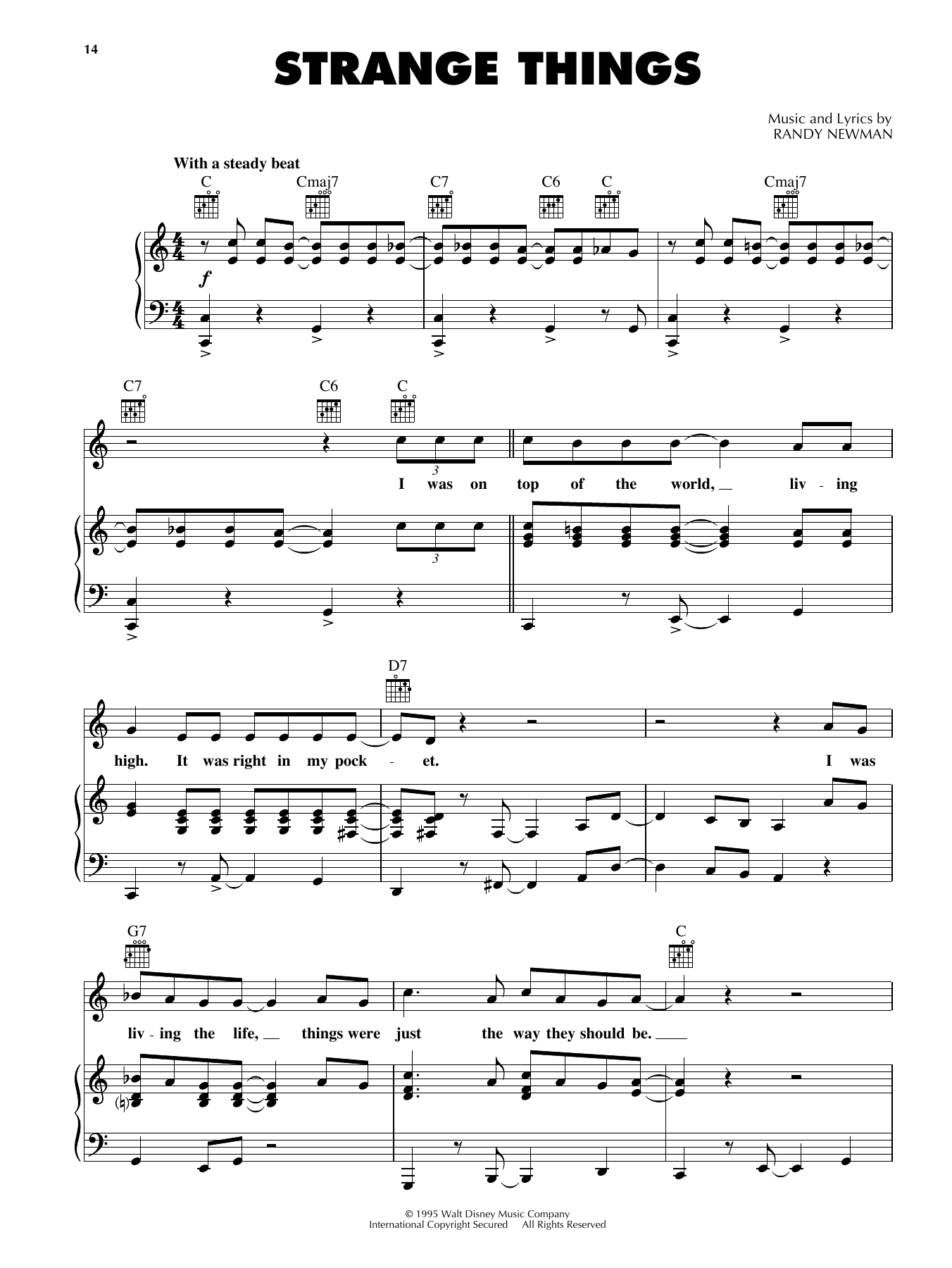 Randy Newman Strange Things (from Disney's Toy Story) sheet music notes and chords. Download Printable PDF.