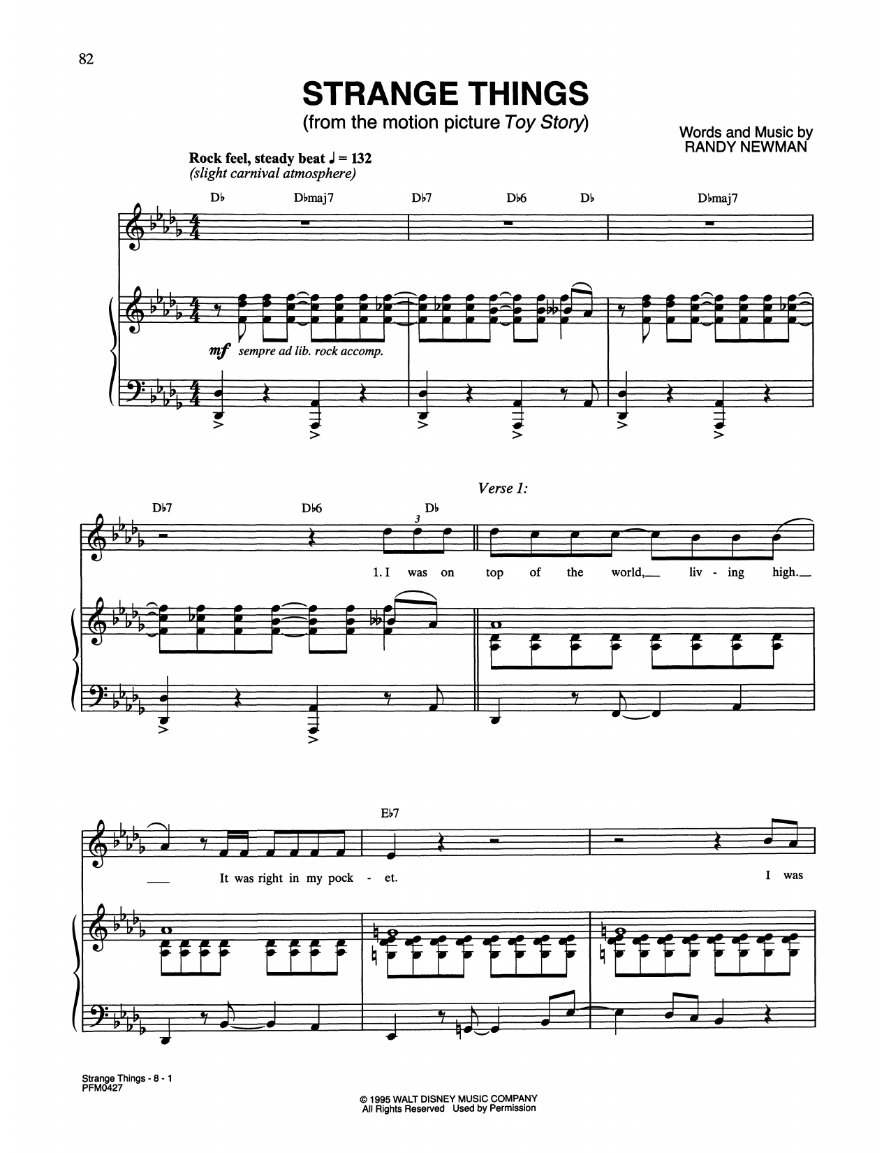 Randy Newman Strange Things (from Toy Story) sheet music notes and chords. Download Printable PDF.