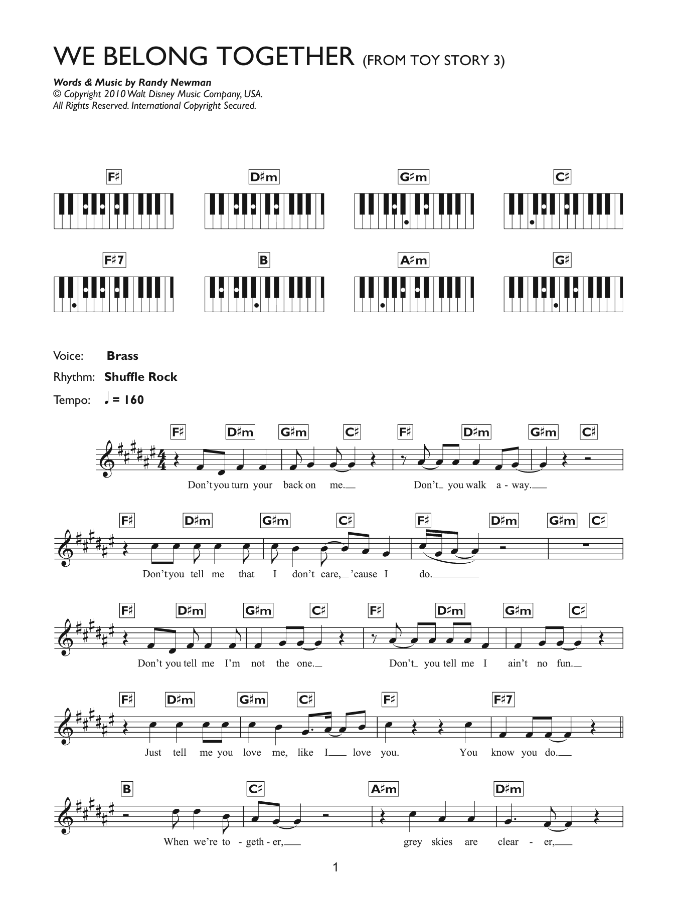 Randy Newman We Belong Together (from Toy Story 3) sheet music notes and chords. Download Printable PDF.