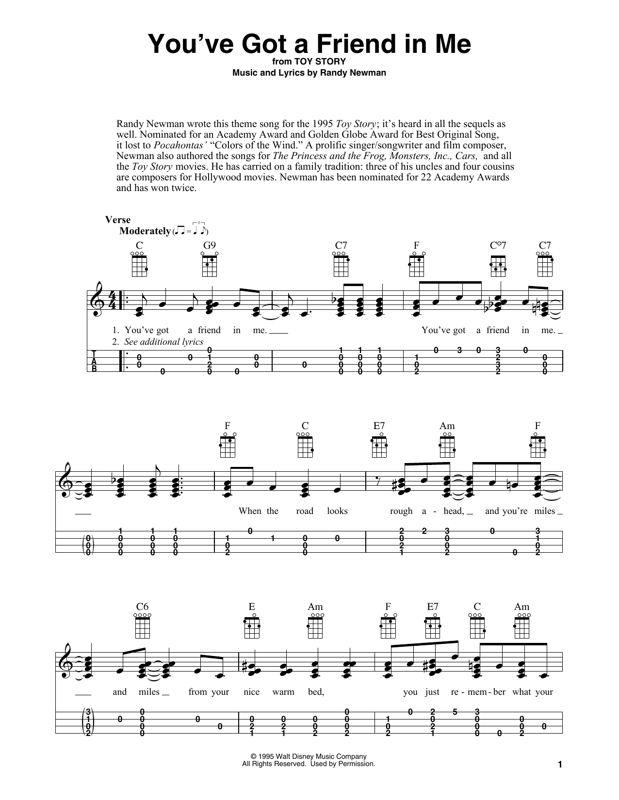 Randy Newman You've Got A Friend In Me (from Toy Story) (arr. Fred Sokolow) sheet music notes and chords. Download Printable PDF.