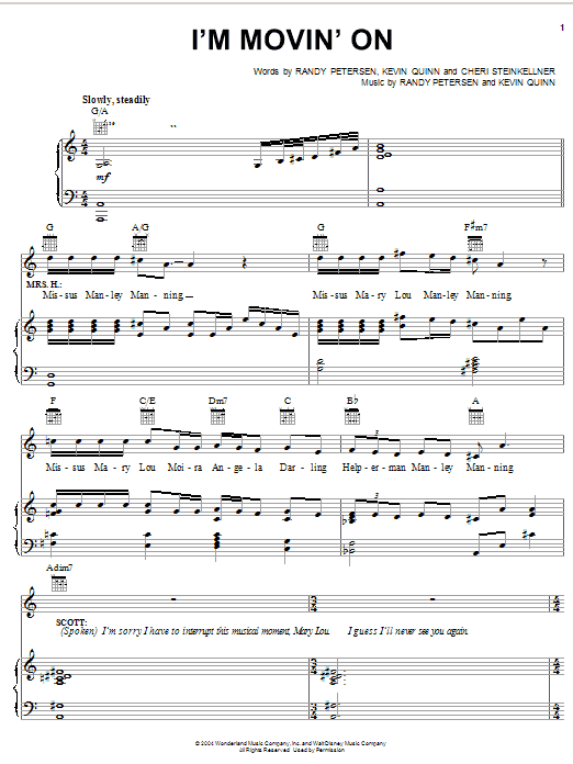 Learn to play Randy Petersen I'm Movin' On (from Disney's Teacher's Pet) sheet music for Piano, Vocal & Guitar Chords (Right-Hand Melody) in minutes. Price: 7.8900$ Randy Petersen I'm Movin' On (from Disney's Teacher's Pet) sheet music notes and chords arranged for Piano, Vocal & Guitar Chords (Right-Hand Melody)