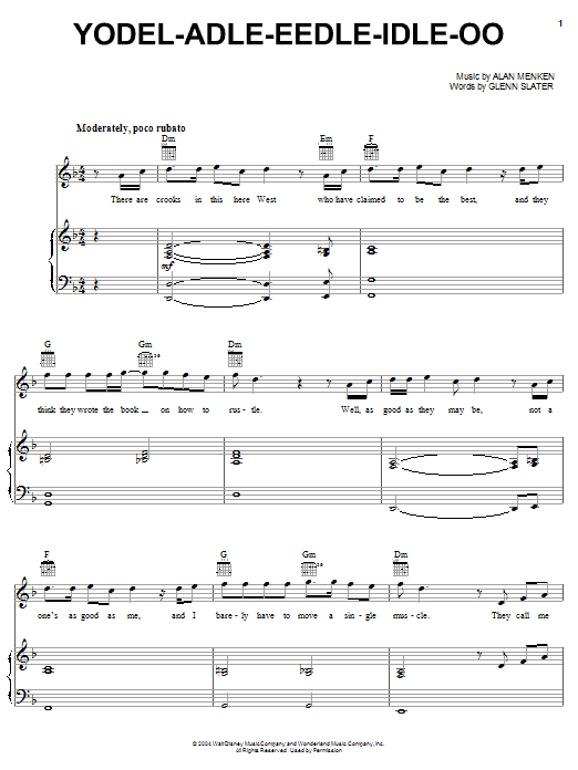 Randy Quaid Yodel-Adle-Eedle-Idle-Oo sheet music notes and chords arranged for Piano, Vocal & Guitar Chords (Right-Hand Melody)