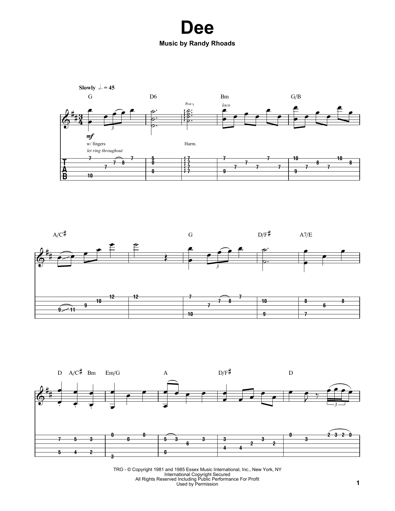 Randy Rhoads Dee sheet music notes and chords. Download Printable PDF.