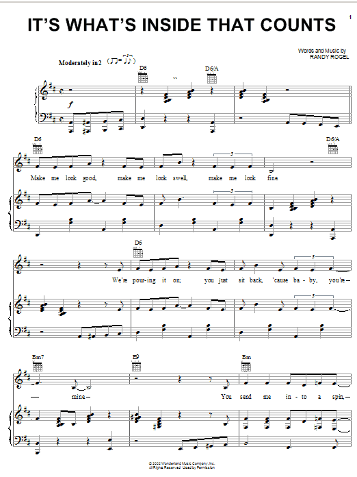 Learn to play Randy Rogel It's What's Inside That Counts sheet music for Piano, Vocal & Guitar Chords (Right-Hand Melody) in minutes. Price: 7.8900$ Randy Rogel It's What's Inside That Counts sheet music notes and chords arranged for Piano, Vocal & Guitar Chords (Right-Hand Melody)