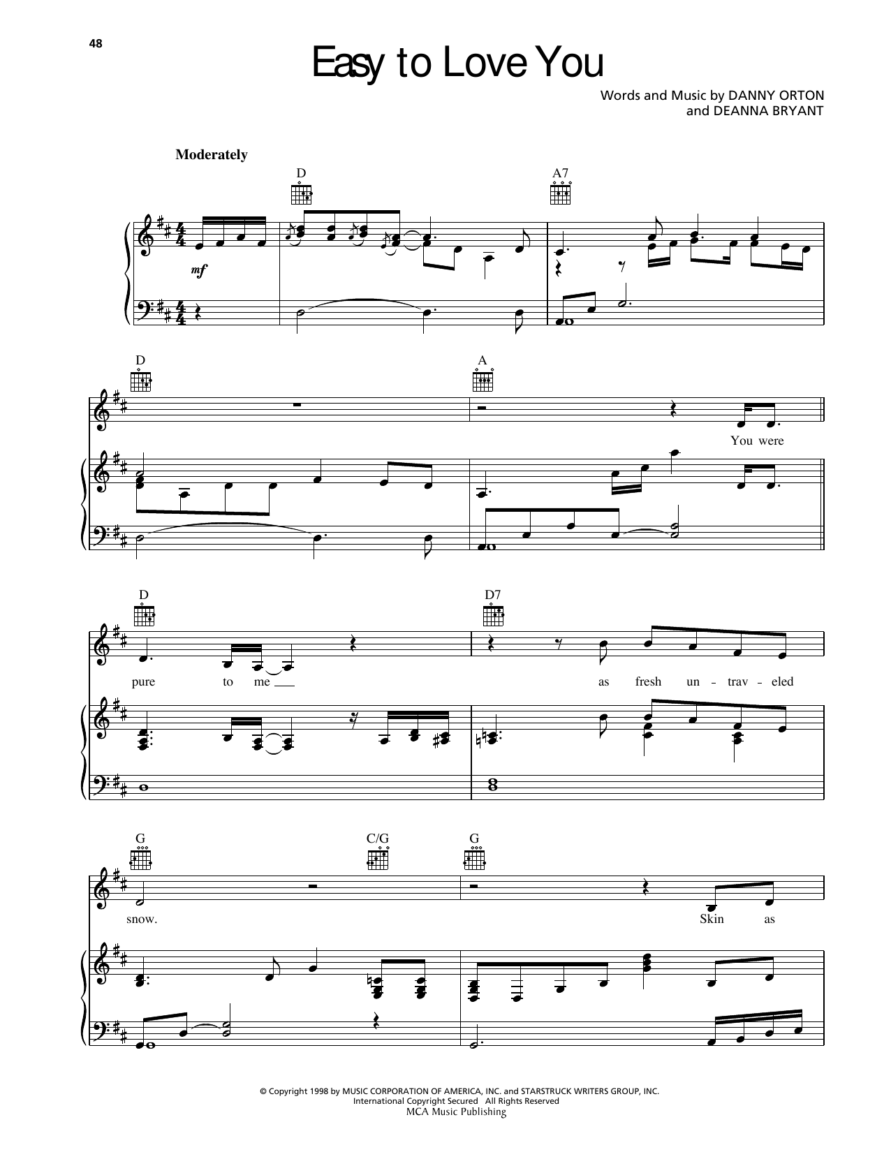 Randy Travis Easy To Love You sheet music notes and chords arranged for Piano, Vocal & Guitar Chords (Right-Hand Melody)