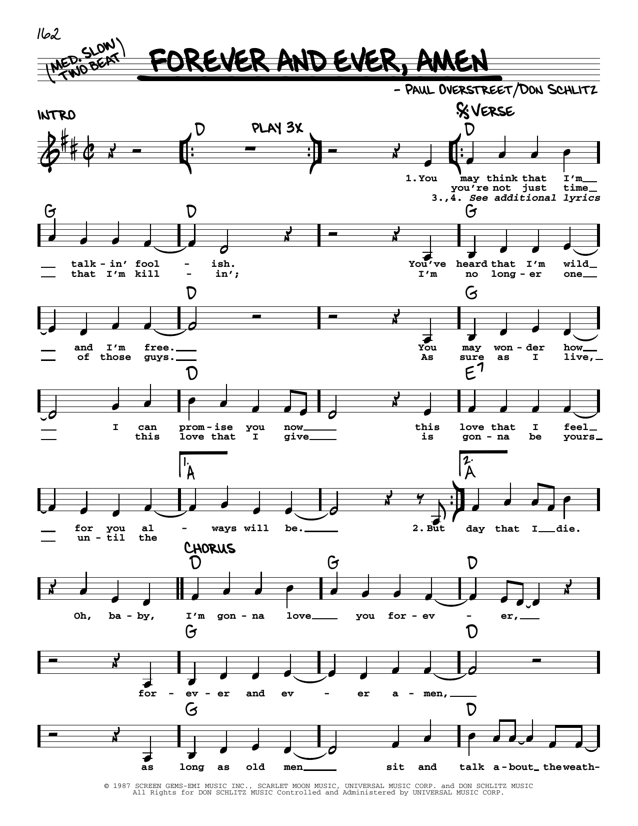 Randy Travis Forever And Ever, Amen sheet music notes and chords. Download Printable PDF.