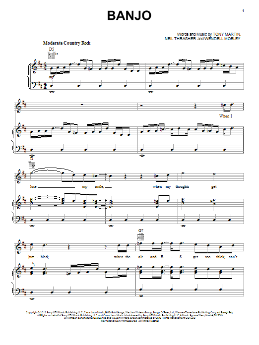 Learn to play Rascal Flatts Banjo sheet music for Piano, Vocal & Guitar Chords (Right-Hand Melody) in minutes. Price: 7.8900$ Rascal Flatts Banjo sheet music notes and chords arranged for Piano, Vocal & Guitar Chords (Right-Hand Melody)