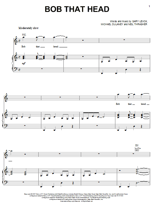 Learn to play Rascal Flatts Bob That Head sheet music for Piano, Vocal & Guitar Chords (Right-Hand Melody) in minutes. Price: 7.8900$ Rascal Flatts Bob That Head sheet music notes and chords arranged for Piano, Vocal & Guitar Chords (Right-Hand Melody)