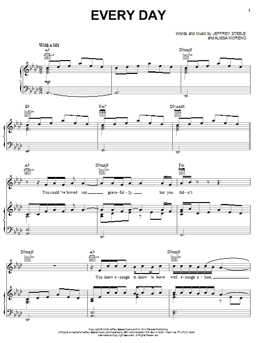 Learn to play Rascal Flatts Every Day sheet music for Piano, Vocal & Guitar Chords (Right-Hand Melody) in minutes. Price: 7.8900$ Rascal Flatts Every Day sheet music notes and chords arranged for Piano, Vocal & Guitar Chords (Right-Hand Melody)