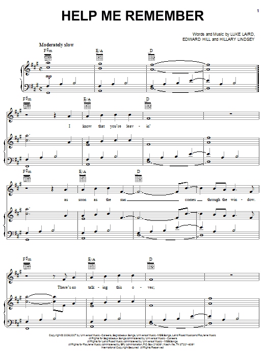 Learn to play Rascal Flatts Help Me Remember sheet music for Piano, Vocal & Guitar Chords (Right-Hand Melody) in minutes. Price: 7.8900$ Rascal Flatts Help Me Remember sheet music notes and chords arranged for Piano, Vocal & Guitar Chords (Right-Hand Melody)