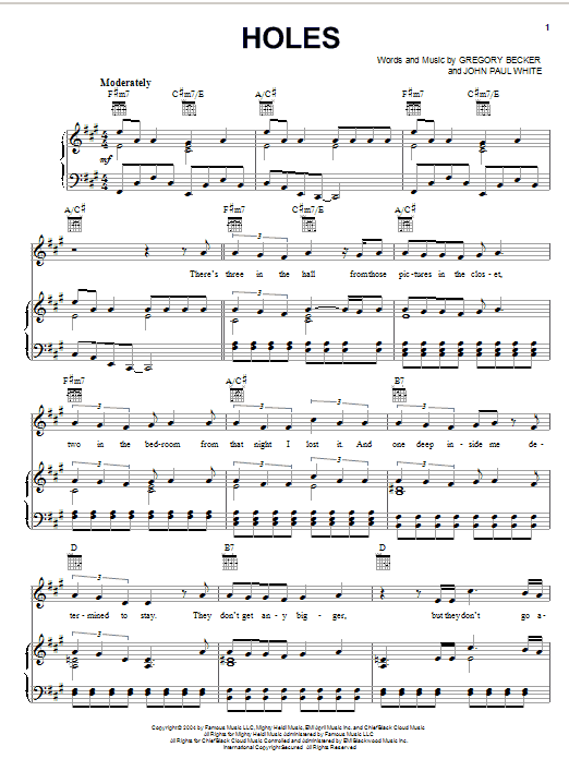 Learn to play Rascal Flatts Holes sheet music for Piano, Vocal & Guitar Chords (Right-Hand Melody) in minutes. Price: 7.8900$ Rascal Flatts Holes sheet music notes and chords arranged for Piano, Vocal & Guitar Chords (Right-Hand Melody)