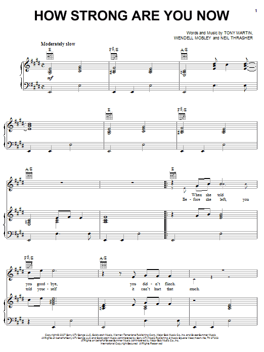 Learn to play Rascal Flatts How Strong Are You Now sheet music for Piano, Vocal & Guitar Chords (Right-Hand Melody) in minutes. Price: 7.8900$ Rascal Flatts How Strong Are You Now sheet music notes and chords arranged for Piano, Vocal & Guitar Chords (Right-Hand Melody)