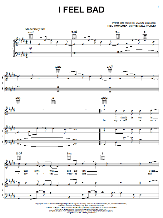 Rascal Flatts I Feel Bad sheet music notes and chords arranged for Piano, Vocal & Guitar Chords (Right-Hand Melody)
