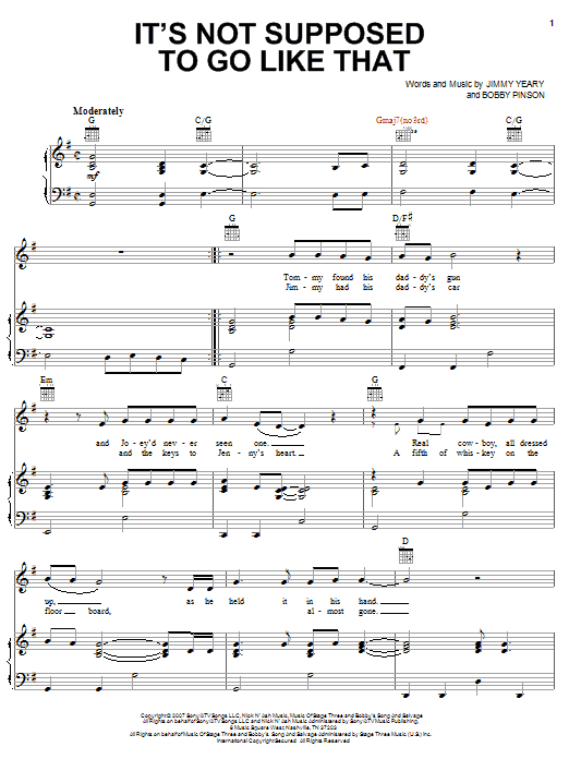 Learn to play Rascal Flatts It's Not Supposed To Go Like That sheet music for Piano, Vocal & Guitar Chords (Right-Hand Melody) in minutes. Price: 7.8900$ Rascal Flatts It's Not Supposed To Go Like That sheet music notes and chords arranged for Piano, Vocal & Guitar Chords (Right-Hand Melody)