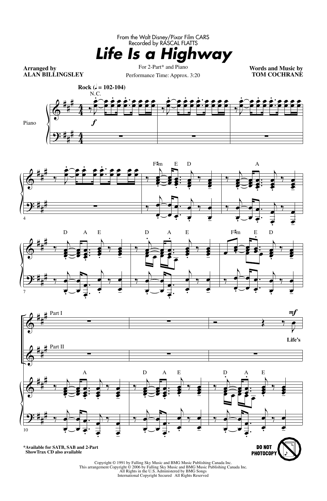 Rascal Flatts Life Is A Highway (from Cars) (arr. Alan Billingsley) sheet music notes and chords. Download Printable PDF.