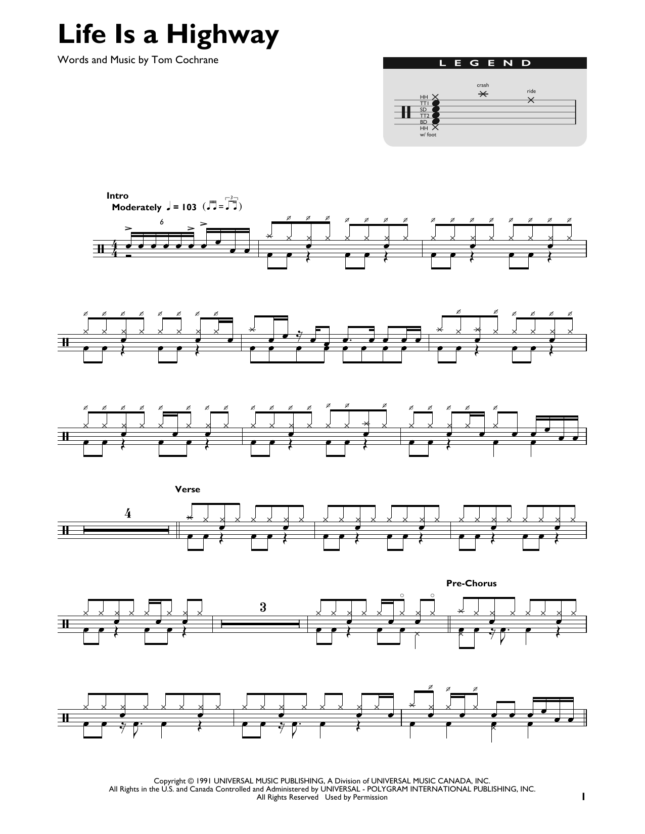 Rascal Flatts Life Is A Highway sheet music notes and chords. Download Printable PDF.