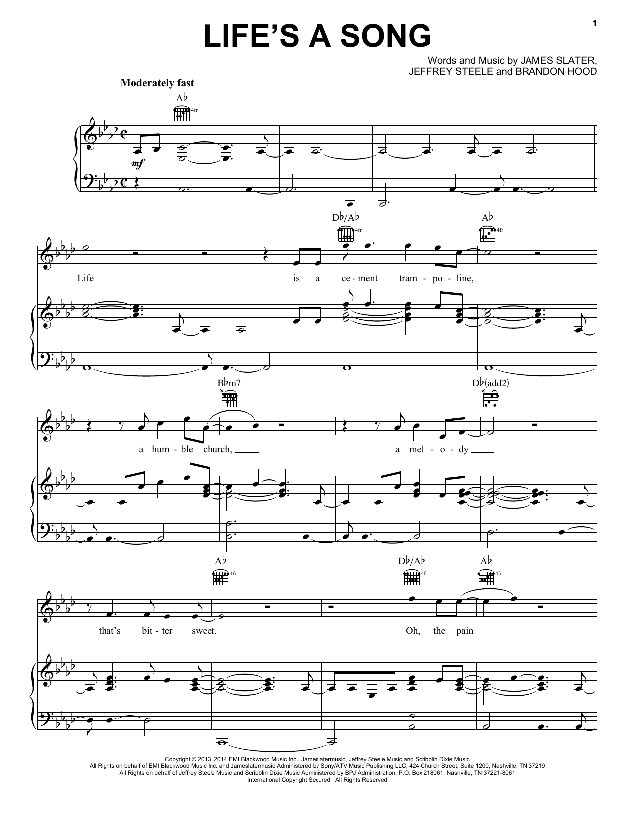 Learn to play Rascal Flatts Life's A Song sheet music for Piano, Vocal & Guitar Chords (Right-Hand Melody) in minutes. Price: 7.8900$ Rascal Flatts Life's A Song sheet music notes and chords arranged for Piano, Vocal & Guitar Chords (Right-Hand Melody)