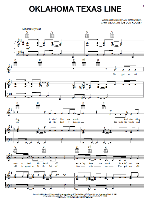 Learn to play Rascal Flatts Oklahoma Texas Line sheet music for Piano, Vocal & Guitar Chords (Right-Hand Melody) in minutes. Price: 7.8900$ Rascal Flatts Oklahoma Texas Line sheet music notes and chords arranged for Piano, Vocal & Guitar Chords (Right-Hand Melody)