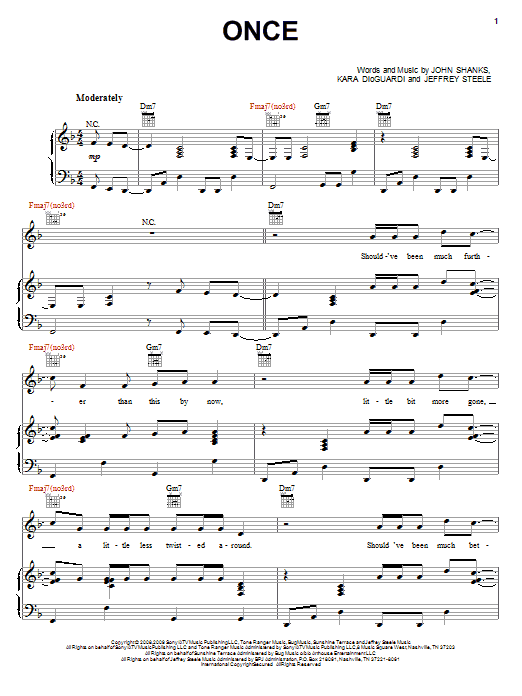 Learn to play Rascal Flatts Once sheet music for Piano, Vocal & Guitar Chords (Right-Hand Melody) in minutes. Price: 7.8900$ Rascal Flatts Once sheet music notes and chords arranged for Piano, Vocal & Guitar Chords (Right-Hand Melody)