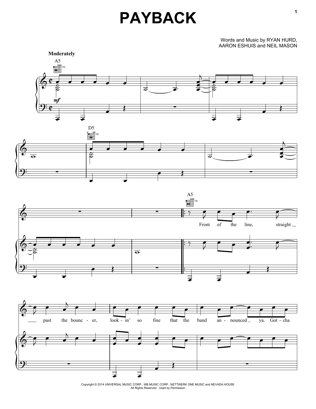 Learn to play Rascal Flatts Payback sheet music for Piano, Vocal & Guitar Chords (Right-Hand Melody) in minutes. Price: 7.8900$ Rascal Flatts Payback sheet music notes and chords arranged for Piano, Vocal & Guitar Chords (Right-Hand Melody)