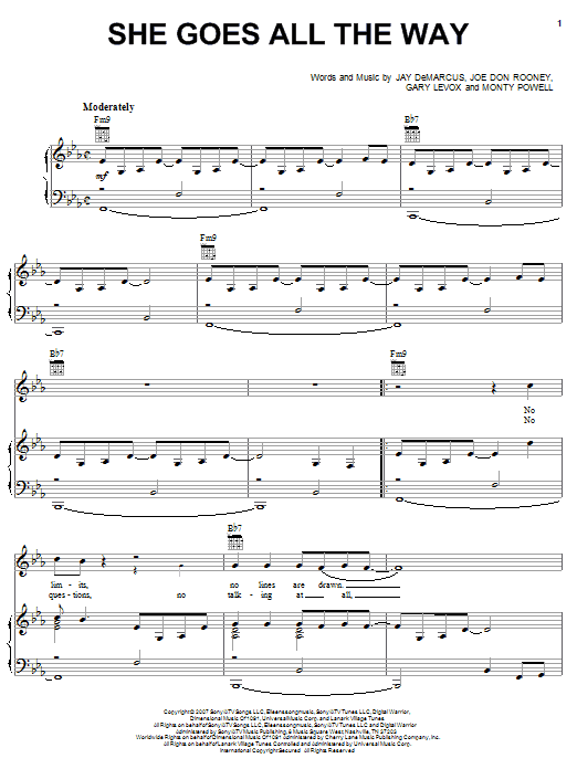 Learn to play Rascal Flatts She Goes All The Way sheet music for Piano, Vocal & Guitar Chords (Right-Hand Melody) in minutes. Price: 7.8900$ Rascal Flatts She Goes All The Way sheet music notes and chords arranged for Piano, Vocal & Guitar Chords (Right-Hand Melody)