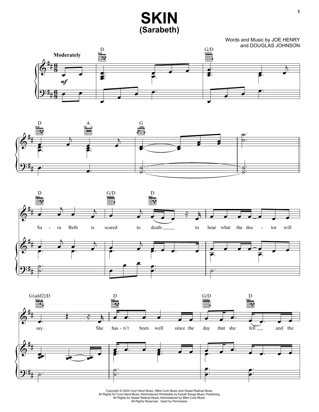 Rascal Flatts Skin (Sarabeth) sheet music notes and chords arranged for Piano, Vocal & Guitar Chords (Right-Hand Melody)