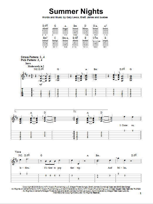 Rascal Flatts Summer Nights sheet music notes and chords. Download Printable PDF.