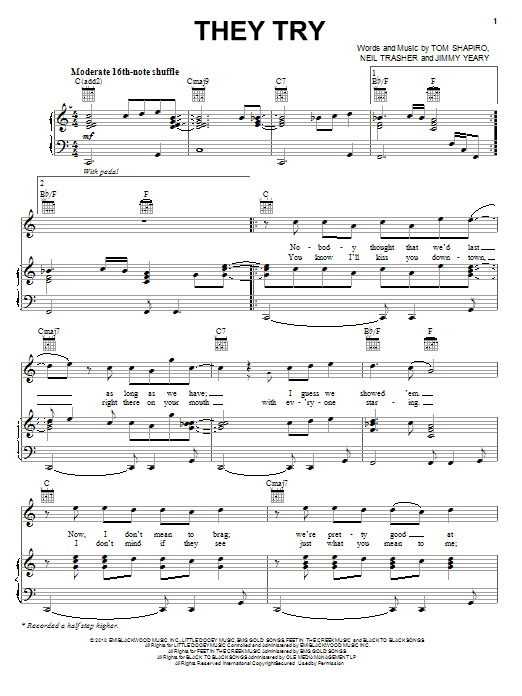 Learn to play Rascal Flatts They Try sheet music for Piano, Vocal & Guitar Chords (Right-Hand Melody) in minutes. Price: 7.8900$ Rascal Flatts They Try sheet music notes and chords arranged for Piano, Vocal & Guitar Chords (Right-Hand Melody)