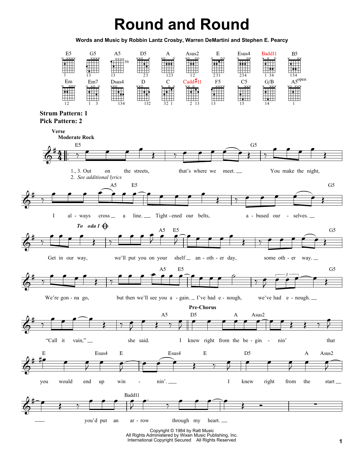 Ratt Round And Round sheet music notes and chords. Download Printable PDF.