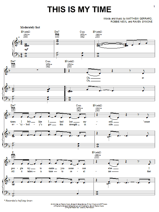 Raven Symone This Is My Time sheet music notes and chords arranged for Piano, Vocal & Guitar Chords (Right-Hand Melody)