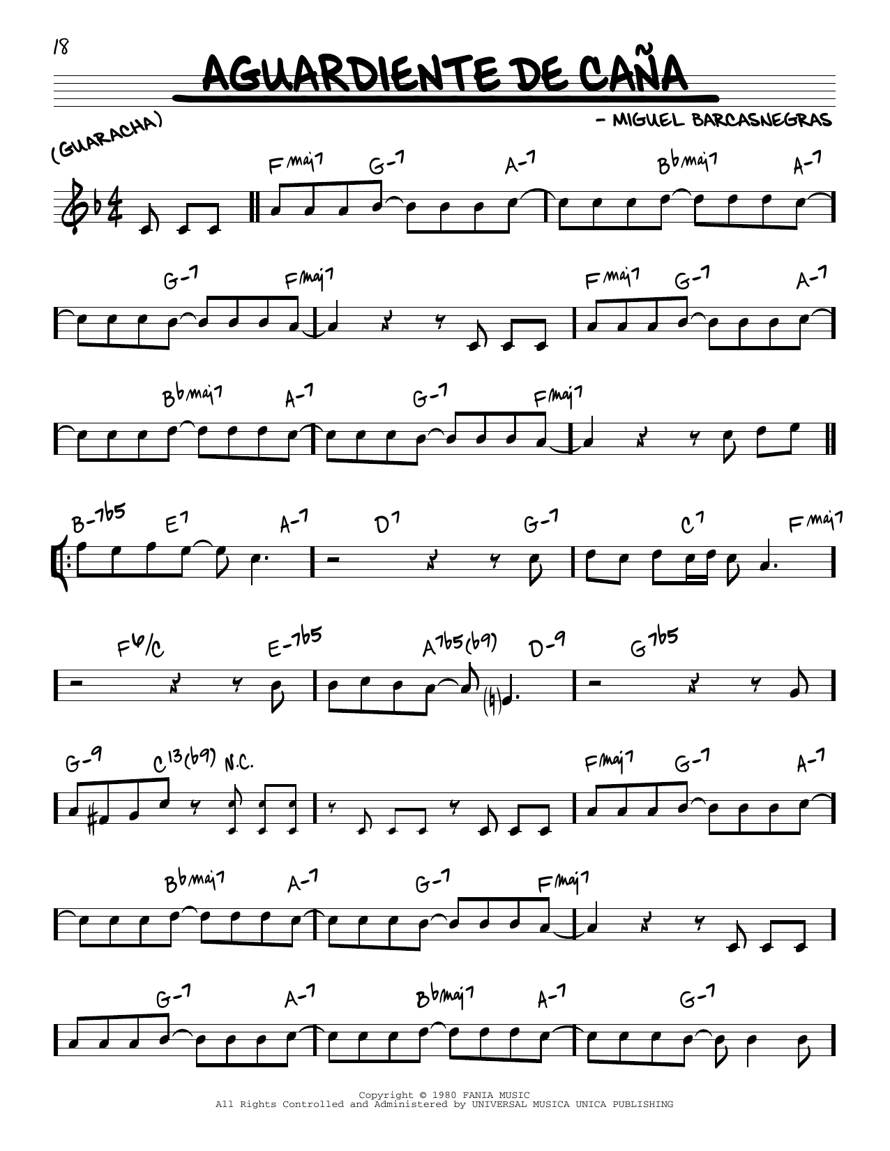 Learn to play Ray Barretto Aguardiente De Cana sheet music for Real Book – Melody & Chords in minutes. Price: 5.9900$ Ray Barretto Aguardiente De Cana sheet music notes and chords arranged for Real Book – Melody & Chords