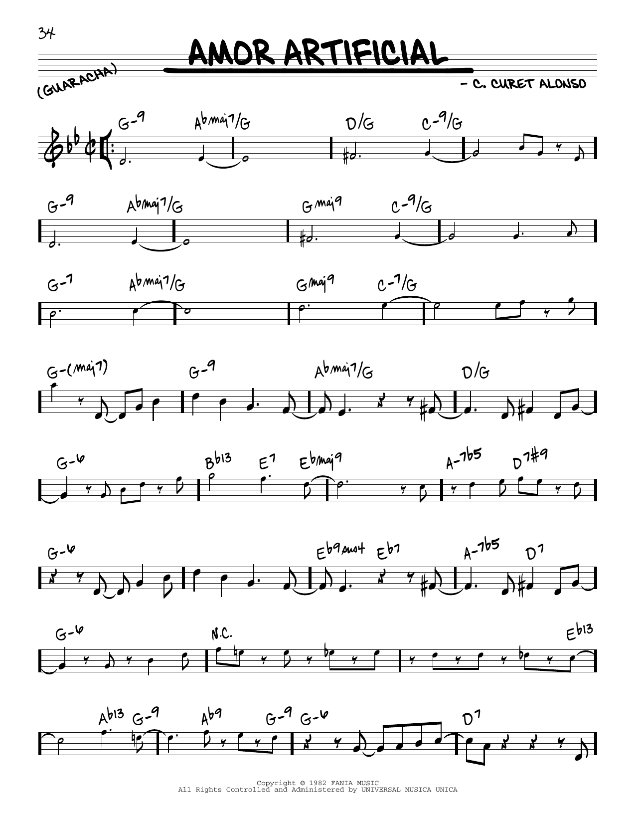 Learn to play Ray Barretto Amor Artificial sheet music for Real Book – Melody & Chords in minutes. Price: 5.9900$ Ray Barretto Amor Artificial sheet music notes and chords arranged for Real Book – Melody & Chords