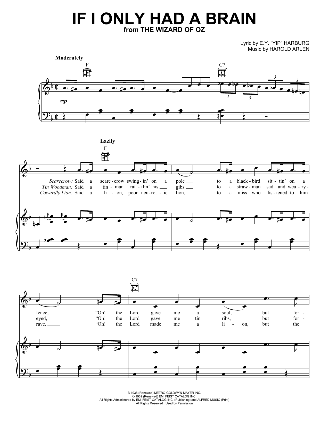 Learn to play Ray Bolger If I Only Had A Brain sheet music for Piano, Vocal & Guitar Chords (Right-Hand Melody) in minutes. Price: 7.8900$ Ray Bolger If I Only Had A Brain sheet music notes and chords arranged for Piano, Vocal & Guitar Chords (Right-Hand Melody)