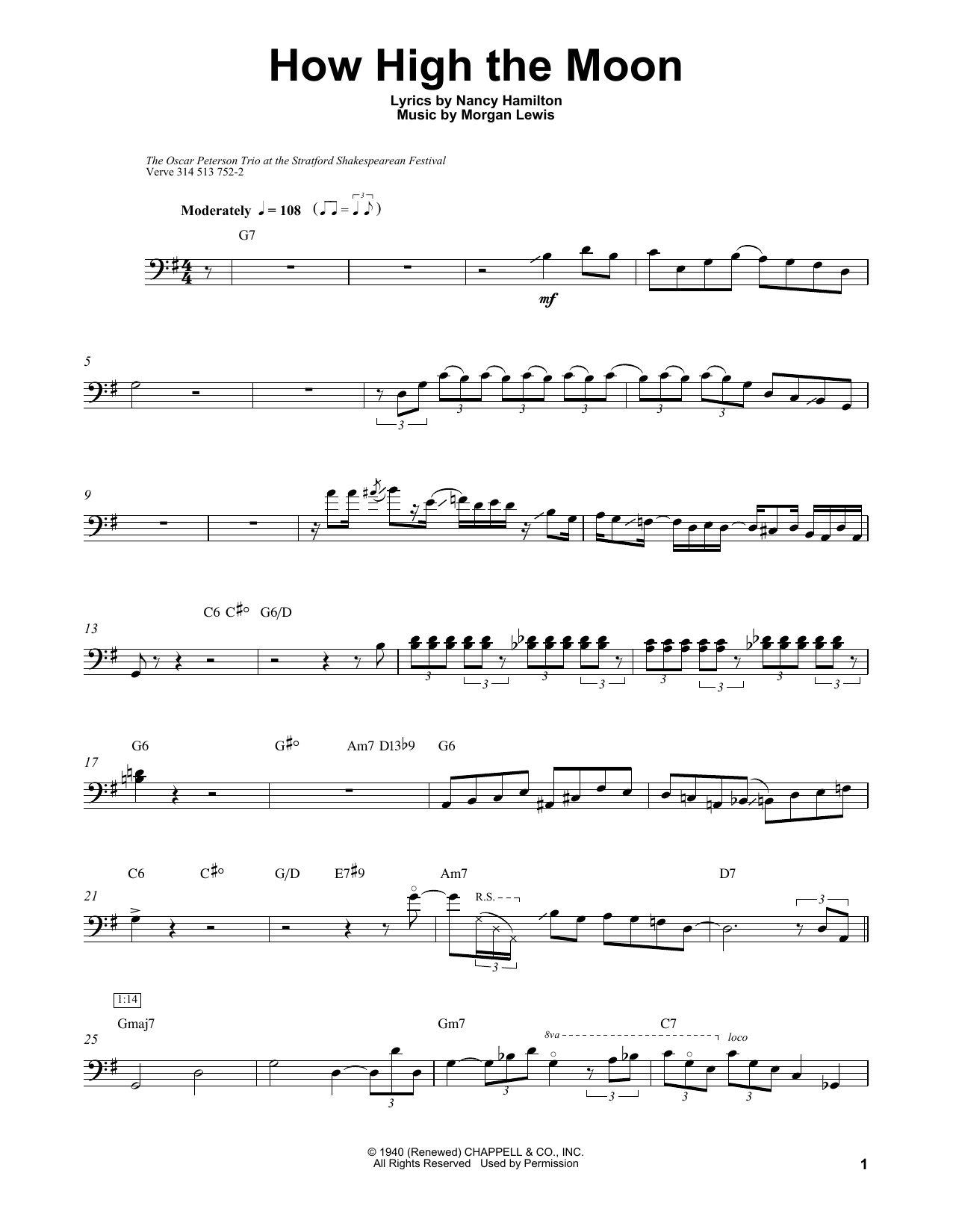 Learn to play Ray Brown How High The Moon sheet music for String Bass Transcription in minutes. Price: 6.9900$ Ray Brown How High The Moon sheet music notes and chords arranged for String Bass Transcription